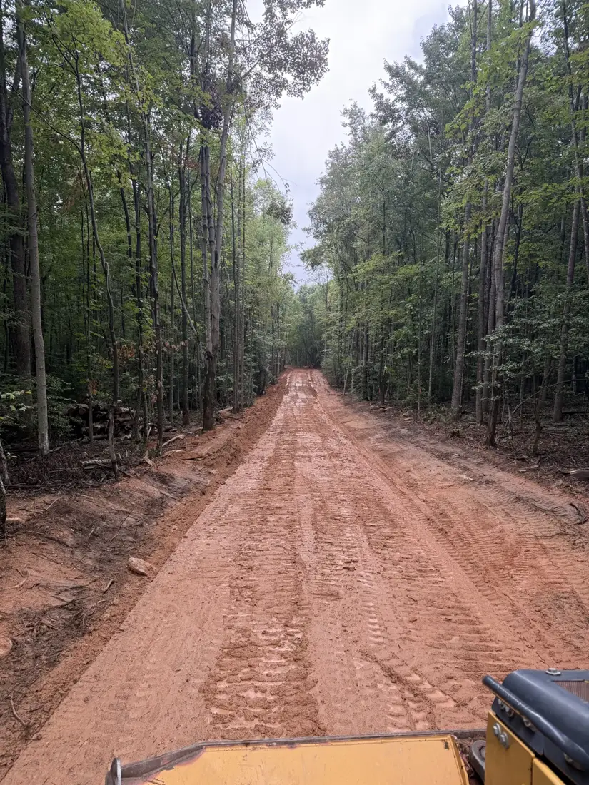 Access road cleared through hardwoods